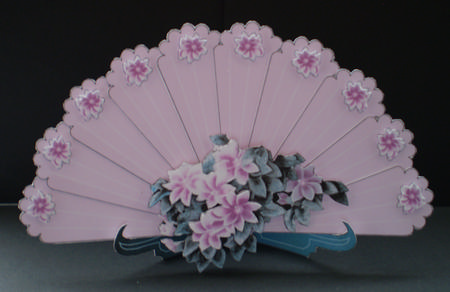 Camellia Fan in Pink with Verdigris Stand by Karen Cogan