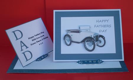Fathers Day Vintage Car Card Front with Decoupage Layers by Karen Cogan