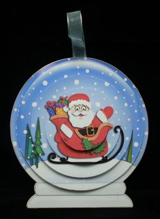 3D Xmas Santa and Sleigh Snow Globe Shaped Tree Decoration by Karen Cogan