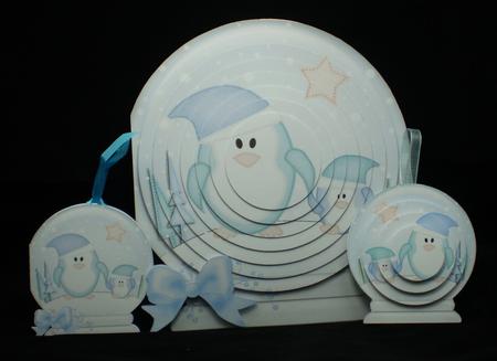 3D Xmas Penguins Snowglobe Circle Pyramage Card Kit by Karen Cogan
