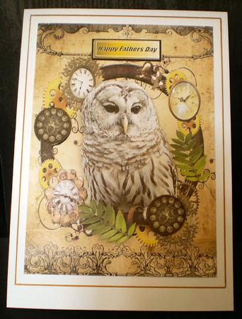 Owl in Clock Steampunk Frame for Dad A4 by Karen Cogan
