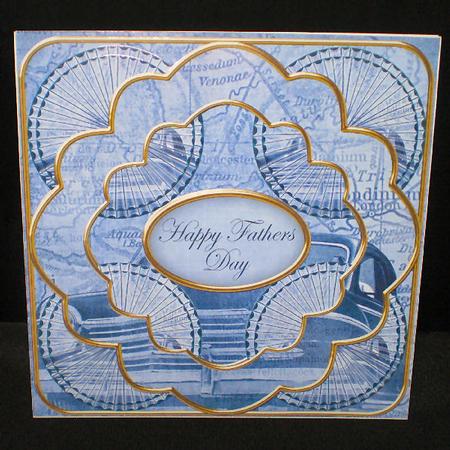 Blue Vintage Car Fathers Day 3D Rosette 8in Card Kit by Karen Cogan
