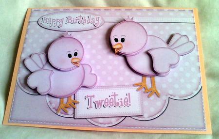 A5 Little Birdie Felties Scalloped Edge N 3D Decoupage by Karen Davies