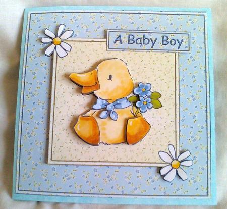 Baby Ducky 6x6 Square Card with Decoupage by Karen Davies