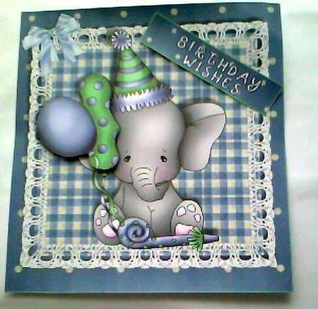 Elephants Never Forget Birthday Card Topper by Karen Davies