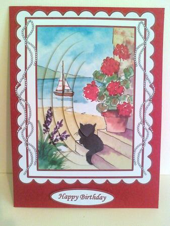 Watching the Boat Card Front with Pyramid by Karen Davies