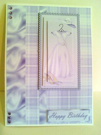 Lilac Ladies Fashion Pyramid Card Front by Karen Davies