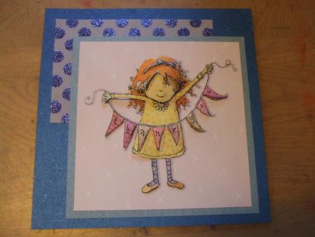Girl with 'thank You' Bunting Quick Card by Karen Faulds