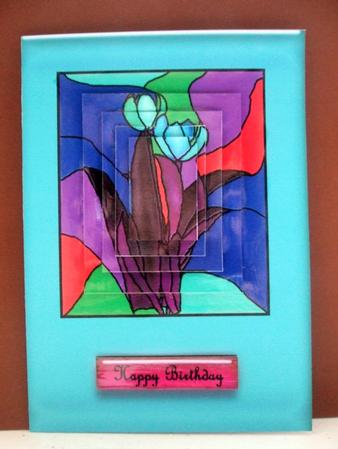 Stained Glass Tulips on a Turquoise Background by Karen Faulds