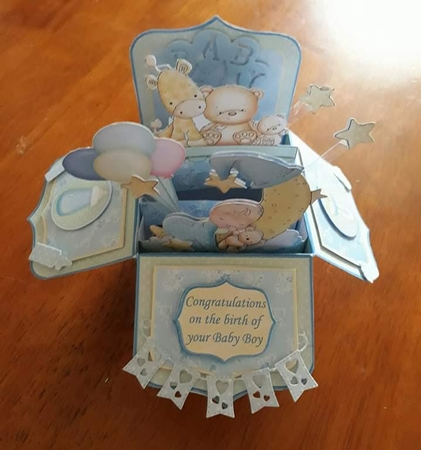 New Baby Boy Pop Up Box Card 7.5 by Karen Monk