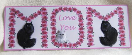 Pink Roses & Kitty Cats Love You Mom Decoupage Dl Card by Karen Smith