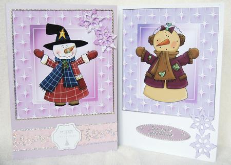 2 Christmas Snowmen Pink & Purple by Karen Smith