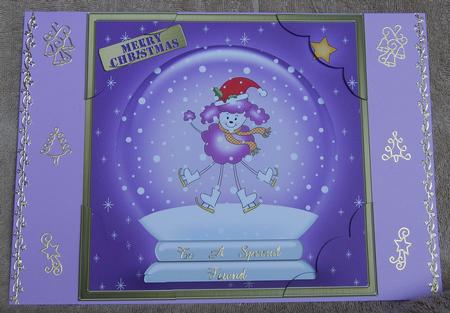 Cute Xmas Poodle Snowglobe 8 x 8 Scalloped Corner Topper by Karen Smith