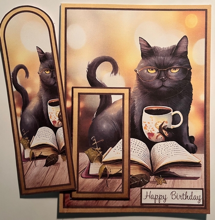 Birthday Book Loving Cat Bookmark Card by Karen Taylor