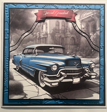 The Blue Car 7x7 Card Kit. Matching Box, Gift Bauble,Tag by Karen Taylor