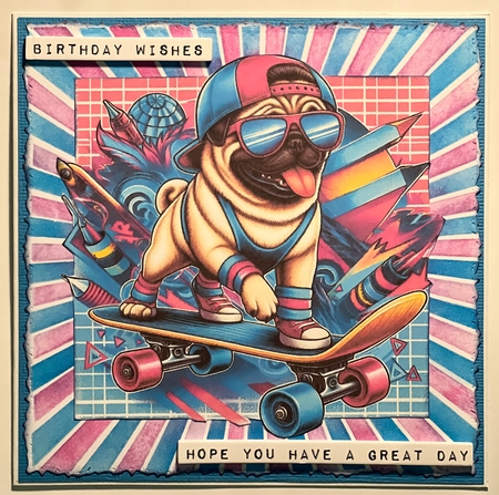 Skateboarding Pug by Karen Taylor
