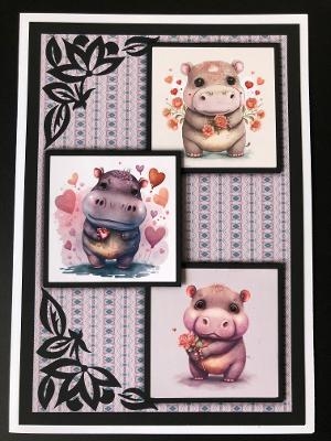 Hippo Love Three Square Quick Card by KAREN WHYBORN
