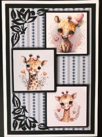 Giraffe Love Three Square Quick Card by KAREN WHYBORN