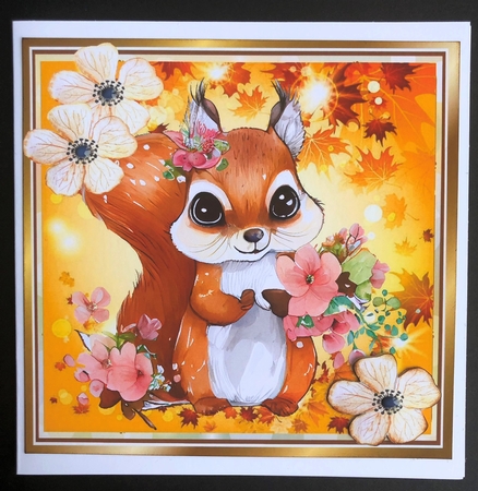 Autumn Leaves with flowers and cute squirrel 7x7 (one)  by KAREN WHYBORN