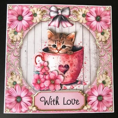 Pretty Kitty 3 - 6X6 inch card front with decoupage by KAREN WHYBORN