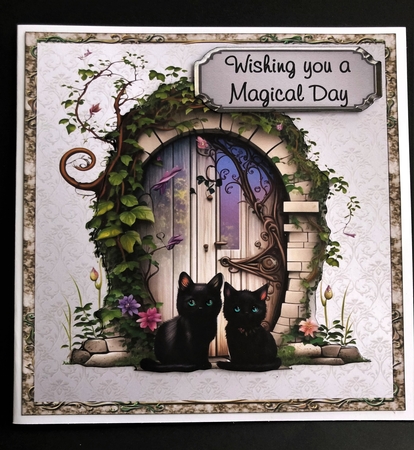 Fairy Doors 1 - 6x6 inch card front with decoupage by KAREN WHYBORN