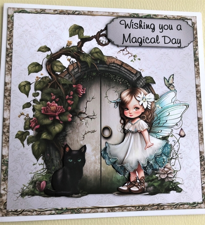 Fairy Doors 3 - 6x6 inch card front with decoupage by KAREN WHYBORN