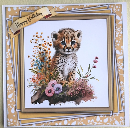 7x7 Mini Kit, Gorgeous Leopard  Cub In The Flowers by KAREN WHYBORN