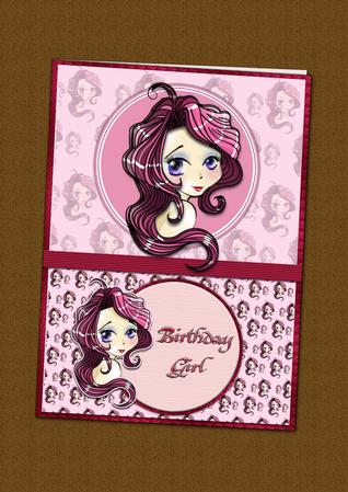Pink Anime Girl Decoupage Quick Card by Karen Hughes