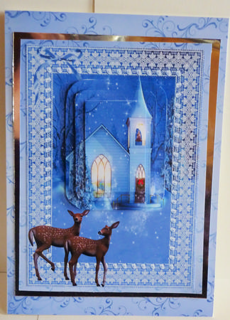 Christmas Church and Reindeer by Karen Nash