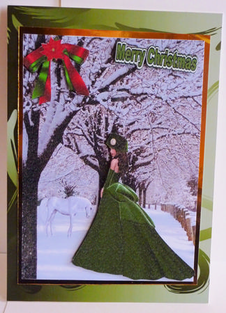 Christmas Scene of a Beautiful Lady & White Horse A4 Topper by Karen Nash
