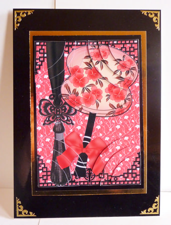 Black Blossom Fan 7x5in 4 Corner Stacker by Karen Nash