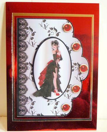 A Vision in Scarlet 2 Scallop Edge Card Front by Karen Nash
