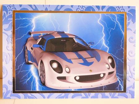 Silver/blue Racing Car on Blue Lightning by Karen Nash