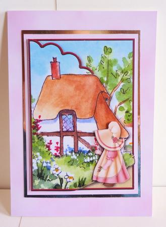 Sunbonnet Girl Picking Flowers Envelope Card with Decoupage by Karen Nash