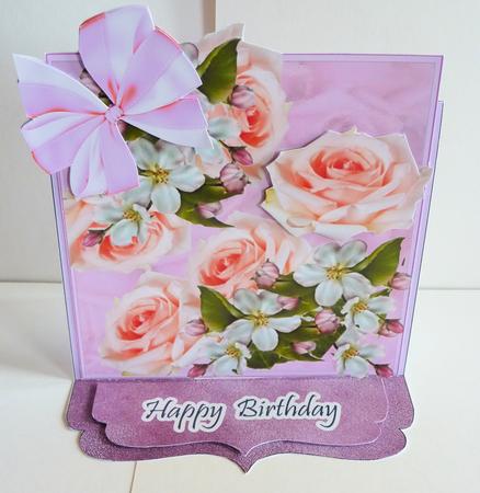 3D Easel Card Pink Roses and Dogwood with Butterflies&bows by Karen Nash
