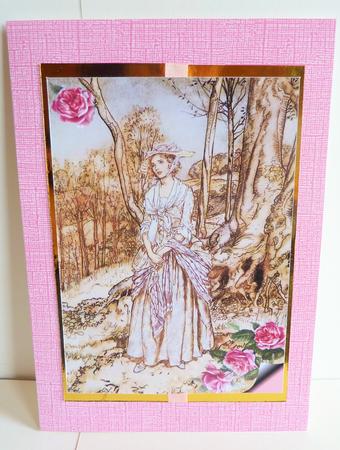 Pretty Vintage Lady in the Woodland, A4 Topper by Karen Nash