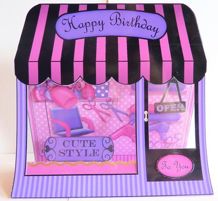 3D Cut N Curl Hairdresser Window Pop Up Card N Decoupage by Karen Nash