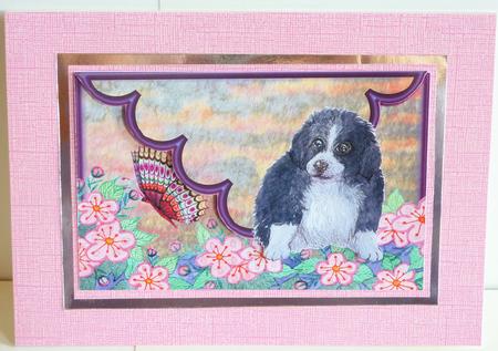 Puppy Watches Butterfly on Cherry Blossom Envelope Decoupage by Karen Nash