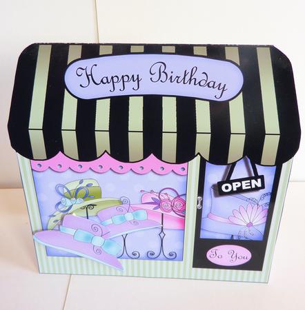 Hat Shop Shaped Card with Decoupage N Greetings by Karen Nash