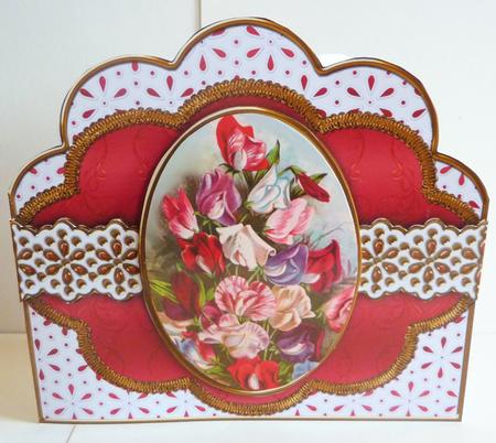 Sweet Peas Em Anglaise Scalloped 3D Decoupage Card Kit by Karen Nash