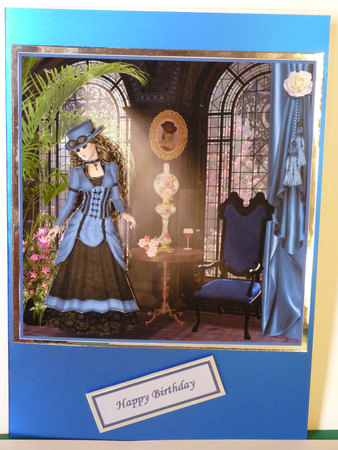 Admiring Her Flowers Card Front and Decoupage by Karen Nash