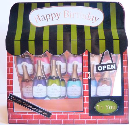 3D the Little Champagne Shop Window Pop Up Card by Karen Nash