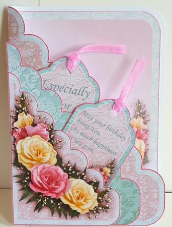 Peach & Lemon Roses Scallop Pocket Card Kit by Karen Nash
