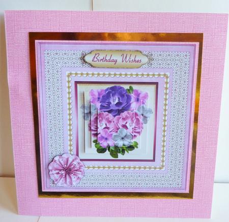 Perfect Posy 'n Lace Pyramid Card Front by Karen Nash