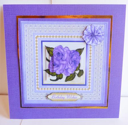 Lilac Roses 'n Lace Pyramid Card Front by Karen Nash