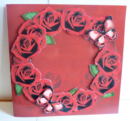 Red Roses Butterfly 8in Decoupage 3D Ring Card Kit by Karen Nash