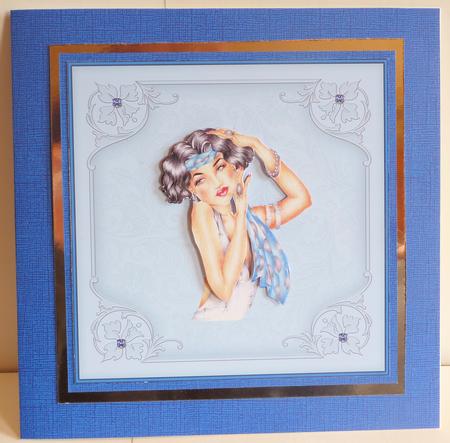 Deco Delight in Blue 8x8 Card Front with Decoupage by Karen Nash