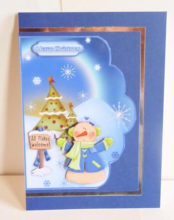 The Flakey Snowman Scallop Card Front with Step by Step by Karen Nash