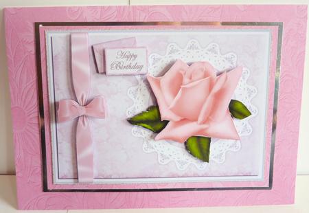 Pink Rose on Floral Padded Background by Karen Nash