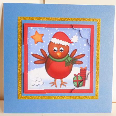 8 x 8 Xmas Robin Scalloped Corner Topper by Karen Nash
